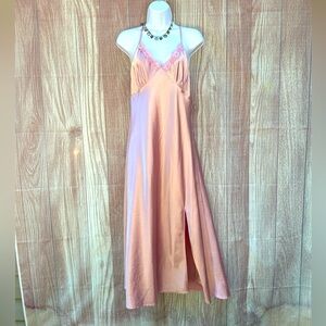 Alcea Rosea size L pink blush satin lace slip dress long night gown